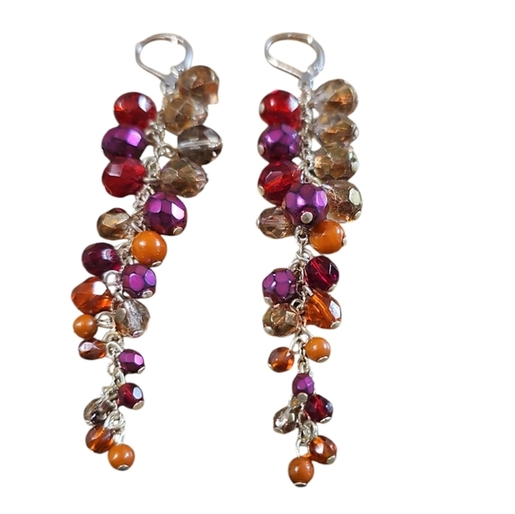 Grape Vine Dangle Earrings Rhodolite Gemstone Silver Plated - Picture 1 of 2